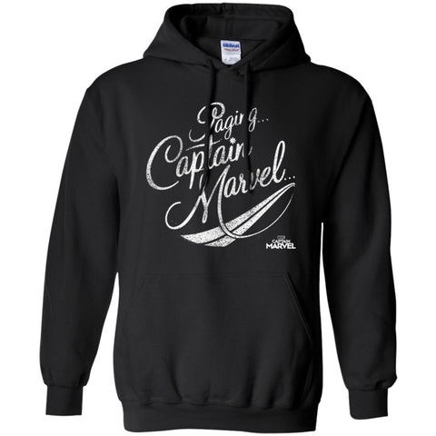 Captain Marvel Paging Distressed Cursive Pullover Hoodie Sweatshirt Black / S Pullover Hoodie Sweatshirt - parenttees