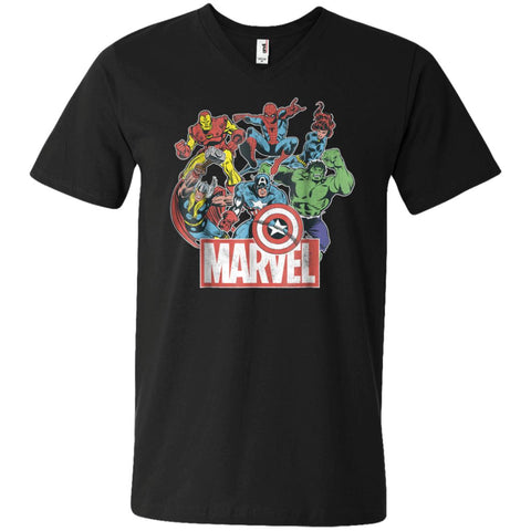 Marvel Avengers Team Retro Comic Vintage Graphic Men V-Neck T-Shirt Black / S Men V-Neck T-Shirt - parenttees