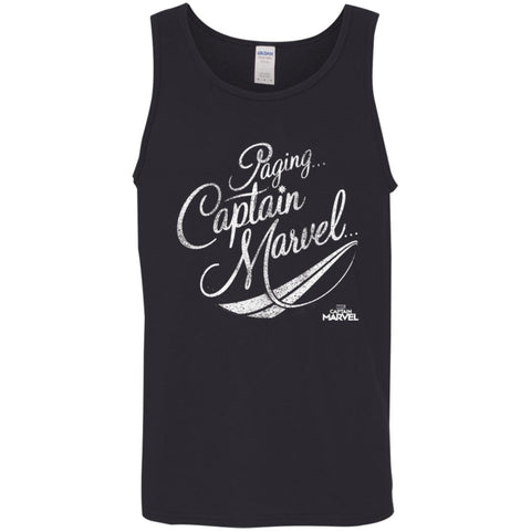 Captain Marvel Paging Distressed Cursive Men Cotton Tank Black / X-Small Men Cotton Tank - parenttees