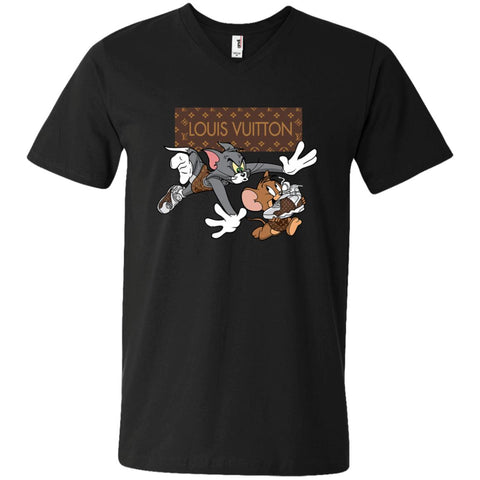 Louis Vuitton Cartoon Tom And Jerry T-shirt Men V-Neck T-Shirt Black / S Men V-Neck T-Shirt - parenttees