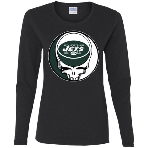 New York Jets Grateful Dead Steal Your Face Football Nfl Shirts Women Long Sleeve Shirt Black / S Women Long Sleeve Shirt - parenttees