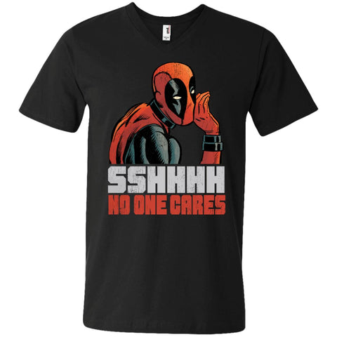 Marvel Deadpool Shhh No One Cares Whisper Men V-Neck T-Shirt Black / S Men V-Neck T-Shirt - parenttees