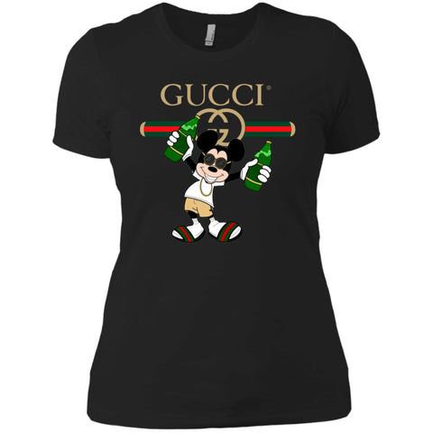 Gucci Mickey Mouse Drink Beer T-shirt Women Cotton T-Shirt Black / X-Small Women Cotton T-Shirt - parenttees