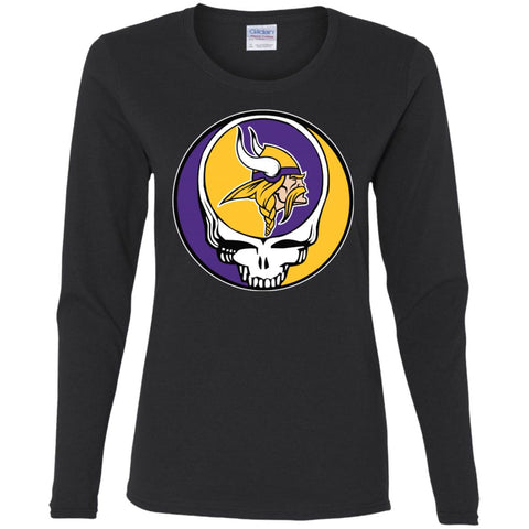 Minnesota Vikings Grateful Dead Steal Your Face Football Nfl Shirts Women Long Sleeve Shirt Black / S Women Long Sleeve Shirt - parenttees