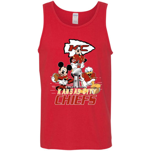 Nfl – Kansas City Chiefs Donald Duck Goofy Mickey Mouse Super Bowl 2019 Football Men Cotton Tank Red / X-Small Men Cotton Tank - parenttees