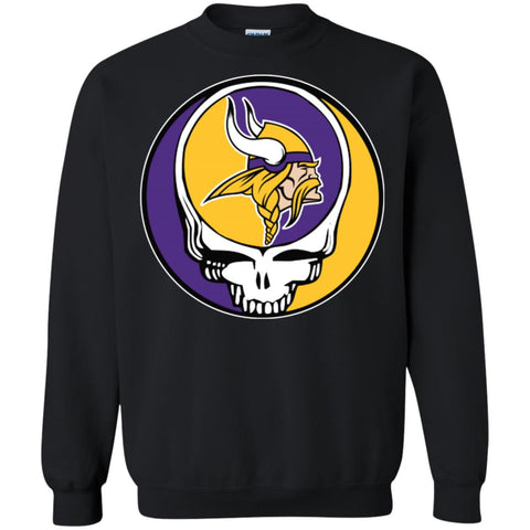 Minnesota Vikings Grateful Dead Steal Your Face Football Nfl Shirts Crewneck Pullover Sweatshirt Black / S Crewneck Pullover Sweatshirt - parenttees