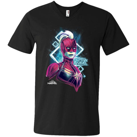 Marvel Captain Marvel Space Glow Neon Men V-Neck T-Shirt Black / S Men V-Neck T-Shirt - parenttees