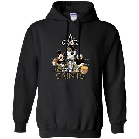 Nfl – New Orleans Saints Donald Duck Goofy Mickey Mouse Super Bowl 2019 Football Pullover Hoodie Sweatshirt Black / S Pullover Hoodie Sweatshirt - parenttees