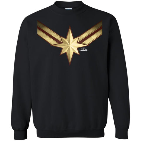 Captain Marvel Gleaming Chest Logo Crewneck Pullover Sweatshirt Black / S Crewneck Pullover Sweatshirt - parenttees