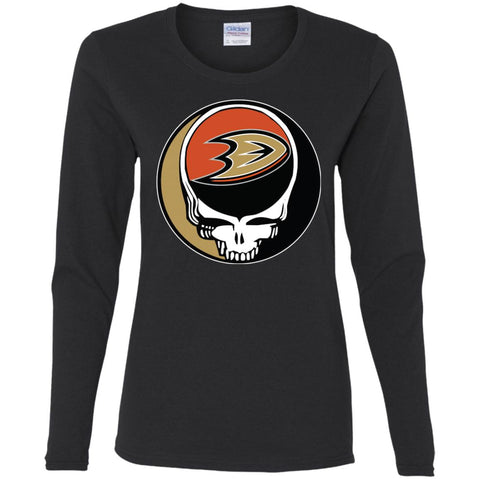 Anaheim Ducks Grateful Dead Steal Your Face Hockey Nhl Shirts Women Long Sleeve Shirt Black / S Women Long Sleeve Shirt - parenttees