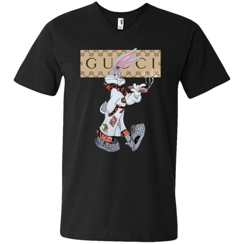 Gucci Rabbit Smoking Tshirt Men V-Neck T-Shirt Black / S Men V-Neck T-Shirt - parenttees