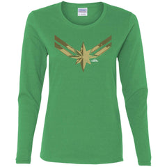 Captain Marvel Simple Gold Shadowed Logo Women Long Sleeve Shirt Women Long Sleeve Shirt - parenttees