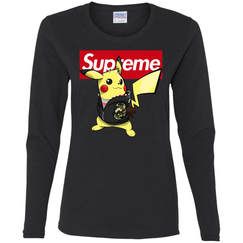 Supreme Pikachu T-shirt Women Long Sleeve Shirt Black / S Women Long Sleeve Shirt - parenttees