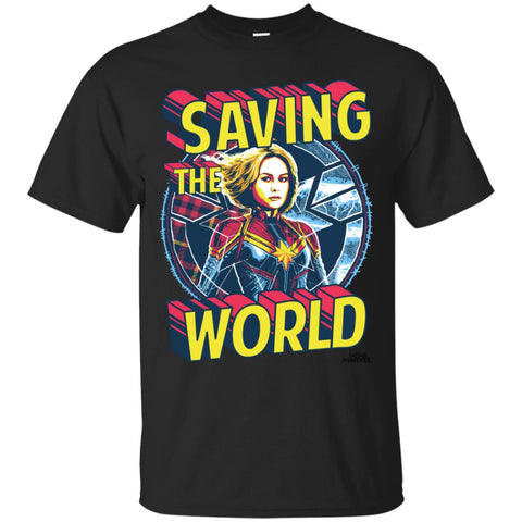 Captain Marvel Saving The World Portrait Men Cotton T-Shirt Black / S Men Cotton T-Shirt - parenttees