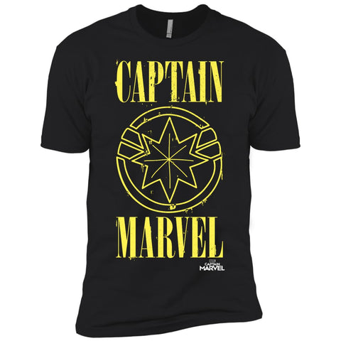 Captain Marvel Yellow Paint Drip Logo Men Short Sleeve T-Shirt Black / X-Small Men Short Sleeve T-Shirt - parenttees