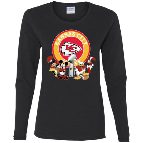 Nfl – Kansas City Chiefs Super Bowl 2019 Mickey Mouse Minnie Mouse Donald Duck Daisy Duck Football Women Long Sleeve Shirt Black / S Women Long Sleeve Shirt - parenttees