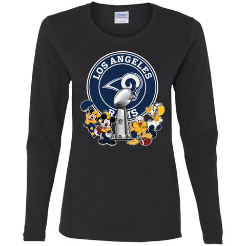 Los Angeles Rams Super Bowl 2019 Mickey Minnie Mouse Donald Daisy Duck Football Nfl Women Long Sleeve Shirt Black / S Women Long Sleeve Shirt - parenttees