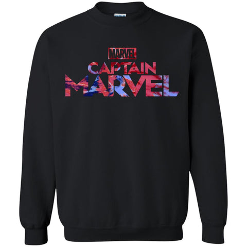 Captain Marvel Bold Tie Dye Movie Logo Crewneck Pullover Sweatshirt Black / S Crewneck Pullover Sweatshirt - parenttees