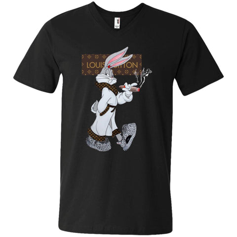 Louis Vuitton Rabbit Smoking Shirt Men V-Neck T-Shirt Black / S Men V-Neck T-Shirt - parenttees
