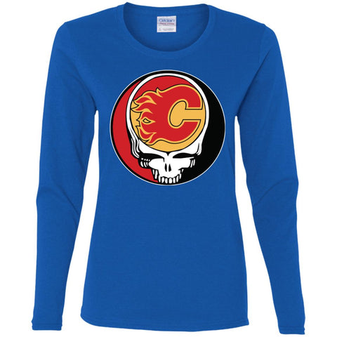 Calgary Flames Grateful Dead Steal Your Face Hockey Nhl Shirts Women Long Sleeve Shirt Royal / S Women Long Sleeve Shirt - parenttees