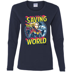 Captain Marvel Saving The World Portrait Women Long Sleeve Shirt Women Long Sleeve Shirt - parenttees