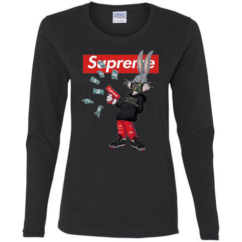 Supreme Rabbit Gucci Gang T-shirt Women Long Sleeve Shirt Black / S Women Long Sleeve Shirt - parenttees