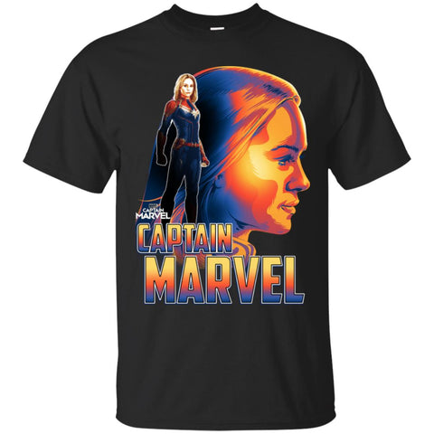 Captain Marvel Bold Sunset Portrait Men Cotton T-Shirt Black / S Men Cotton T-Shirt - parenttees