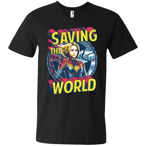 Captain Marvel Saving The World Portrait Men V-Neck T-Shirt Black / S Men V-Neck T-Shirt - parenttees