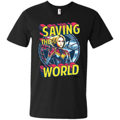 Captain Marvel Saving The World Portrait Men V-Neck T-Shirt Men V-Neck T-Shirt - parenttees