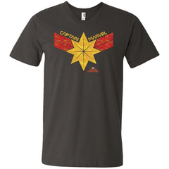 Captain Marvel Distressed Star Ribbon Logo Men V-Neck T-Shirt Men V-Neck T-Shirt - parenttees