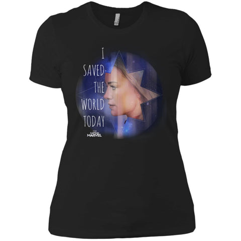 Captain Marvel Saved The World Portrait Women Cotton T-Shirt Black / X-Small Women Cotton T-Shirt - parenttees