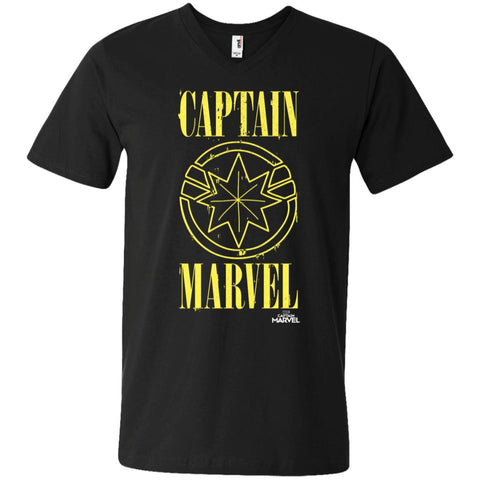 Captain Marvel Yellow Paint Drip Logo Men V-Neck T-Shirt Black / S Men V-Neck T-Shirt - parenttees