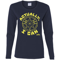 Captain Marvel Actually I Can Yellow Logo Women Long Sleeve Shirt Women Long Sleeve Shirt - parenttees