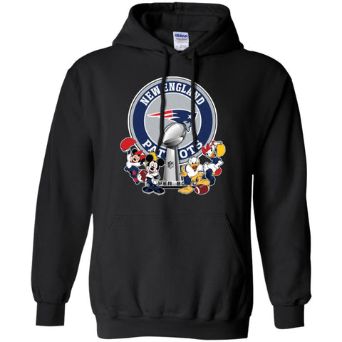 New England Patriots Super Bowl 2019 Mickey Minnie Mouse Donald Daisy Duck Football Nfl Pullover Hoodie Sweatshirt Black / S Pullover Hoodie Sweatshirt - parenttees