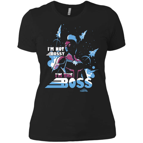 Captain Marvel I'm The Boss Space Blue Red Women Cotton T-Shirt Black / X-Small Women Cotton T-Shirt - parenttees