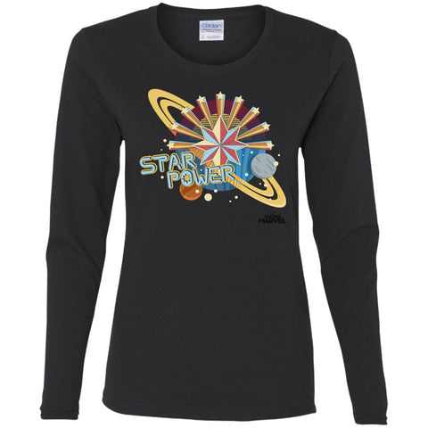 Captain Marvel Star Power Retro Style Women Long Sleeve Shirt Black / S Women Long Sleeve Shirt - parenttees