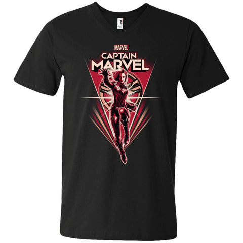 Marvel Captain Marvel Retro Style Flight Men V-Neck T-Shirt Black / S Men V-Neck T-Shirt - parenttees