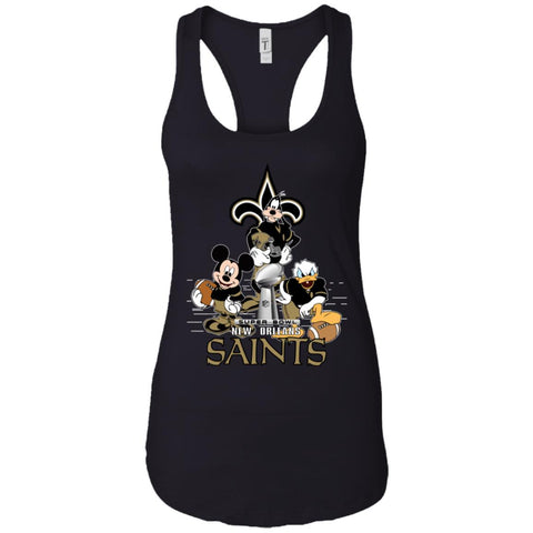 Nfl – New Orleans Saints Donald Duck Goofy Mickey Mouse Super Bowl 2019 Football Women Tank Top Black / X-Small Women Tank Top - parenttees