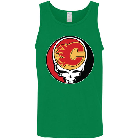 Calgary Flames Grateful Dead Steal Your Face Hockey Nhl Shirts Men Cotton Tank Turf Green / X-Small Men Cotton Tank - parenttees