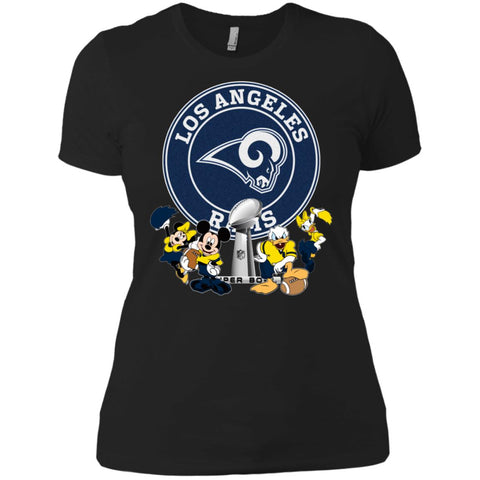 Nfl – Los Angeles Rams Super Bowl 2019 Mickey Mouse Minnie Mouse Donald Duck Daisy Duck Football Women Cotton T-Shirt Black / X-Small Women Cotton T-Shirt - parenttees