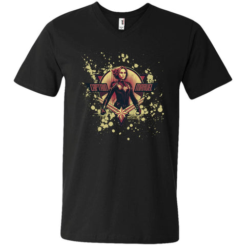 Captain Marvel Cracked Paint Splatter Logo Men V-Neck T-Shirt Black / S Men V-Neck T-Shirt - parenttees