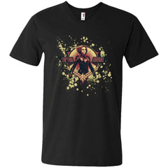 Captain Marvel Cracked Paint Splatter Logo Men V-Neck T-Shirt Men V-Neck T-Shirt - parenttees