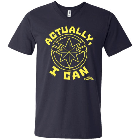 Captain Marvel Actually I Can Yellow Logo Men V-Neck T-Shirt Black / S Men V-Neck T-Shirt - parenttees