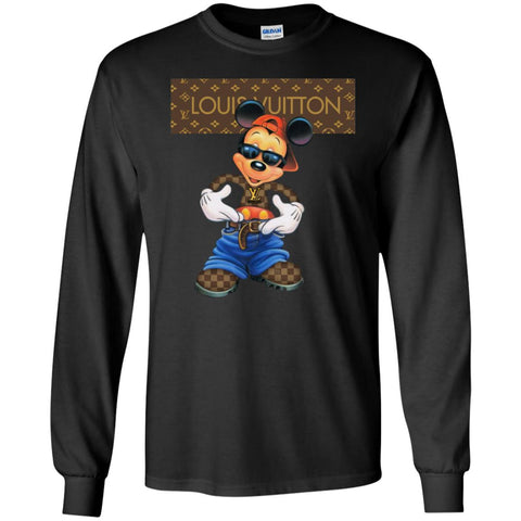 Louis Vuitton Mickey Mouse Cartoon T-shirt Men Long Sleeve Shirt Black / S Men Long Sleeve Shirt - parenttees