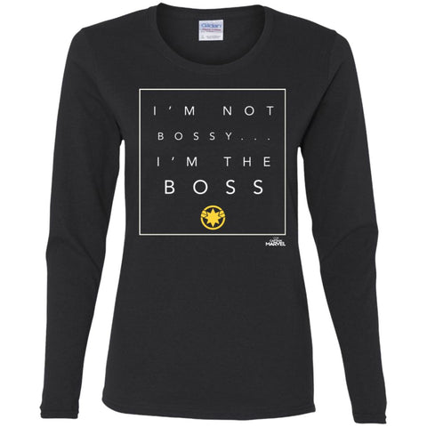 Captain Marvel Not Bossy I'm The Boss Women Long Sleeve Shirt Black / S Women Long Sleeve Shirt - parenttees