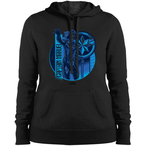 Captain Marvel Reflective Blue Circle Logo Women Hooded Sweatshirt Black / X-Small Women Hooded Sweatshirt - parenttees