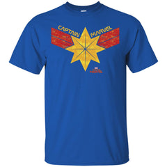 Captain Marvel Distressed Star Ribbon Logo Men Cotton T-Shirt Men Cotton T-Shirt - parenttees