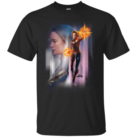 Captain Marvel Flying Space Portrait Men Cotton T-Shirt Black / S Men Cotton T-Shirt - parenttees