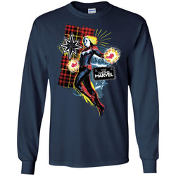 Captain Marvel Plaid Jean Patched Portrait Men Long Sleeve Shirt