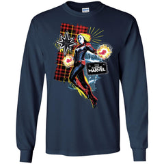 Captain Marvel Plaid Jean Patched Portrait Men Long Sleeve Shirt Men Long Sleeve Shirt - parenttees